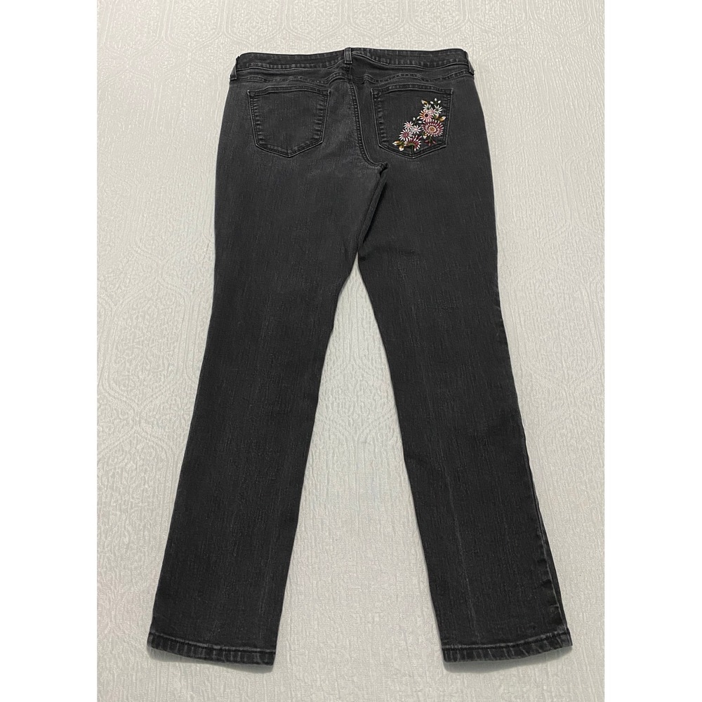 Sonoma Womens Size 14 Black Wash Denim Skinny Jeans‎ Floral Embroidered